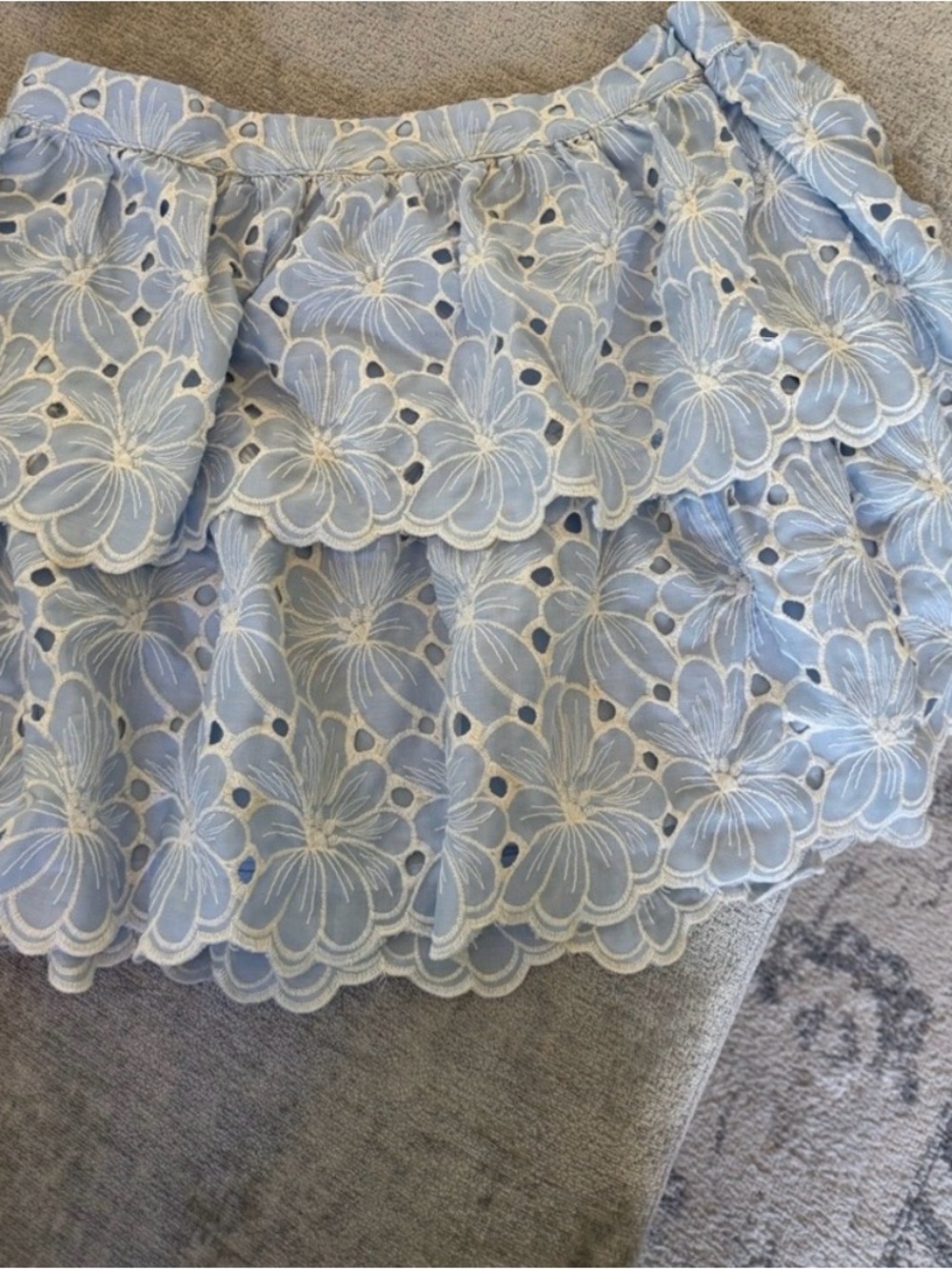 Altar’d State Blue Floral Eyelet Tiered Mini Skirt Size Large